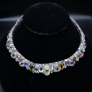 lot 23 image: NEW 138.00 Carat Oscar Friedman RARE UNHEATED NATURAL SAPPHIRE & Natural Diamond Luxury Necklace in Platinum w GIA Report $230,000 Retail