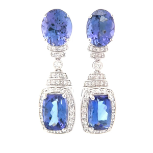 lot 46 image: 15.97 Carat Tanzanite & Natural Diamond Dangle Earrings in Platinum w Report $21,520 Retail VIDEO