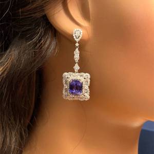Breathtaking 16.58 Carat Tanzanite & Natural Diamond Drop Earrings in 14k White Gold w/ Report; $16,999 Retail *VIDEO*