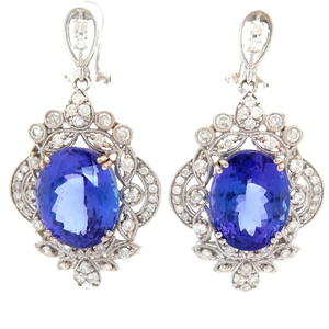 lot 41 image: NEW 31.84 Carat Natural Tanzanite & Diamond Lace Drop Earrings in 18k White Gold w GIA Report $37,445 Retail VIDEO