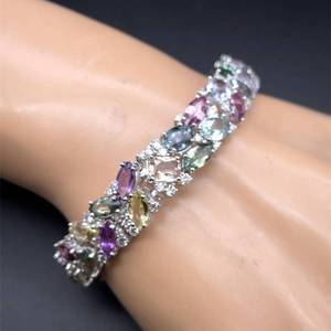 lot 24 image: NEW Oscar Friedman 40.39 Carat RARE UNHEATED NATURAL SAPPHIRE & Natural Diamond Bracelet in Platinum w GIA Report $39,999 Retail VIDEO