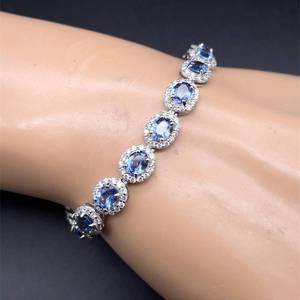 lot 26 image: 13.90 Carat Sri Lanka  Ceylon Sapphire & Natural Diamond Oval Halo Bracelet in Platinum w Report $14,720 Retail VIDEO