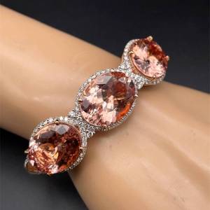 lot 36 image: 44.98 Carat Morganite & Natural Diamond Bangle Bracelet in 14k Two-Tone Gold w Report $23,000 Retail VIDEO