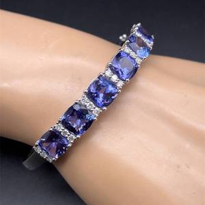 lot 45 image: Designer Oscar Friedman 17.81 Carat Natural Tanzanite &  Natural Diamond Bangle Bracelet in Platinum w Report $22,000 Retail VIDEO
