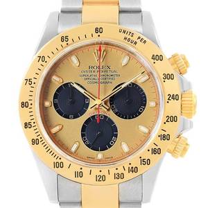 lot 0B image: Rolex Daytona Paul Newman Chronograph Watch 116523 with Champagne Dial and Black Subdials in Steel & 18K Yellow Gold w Box $27,500 Retail VIDEO