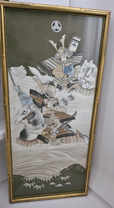 lot 8 image: Vintage Asian Hand Painted & Embroidered Print on Silk