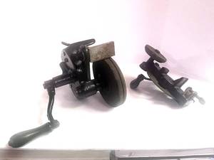 lot 40 image: 2 Vintage Metal Hand Crank Bench Grinders
