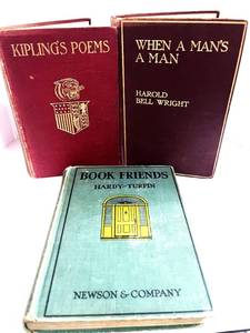 lot 51 image: 1899 Kiplings Poems, 1916 When a Mans a Man,1929 Book Friends