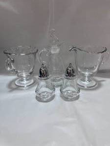 lot 59 image: Fostoria Crystal Century Pattern Salt and Pepper, Cream and Sugar and Cruet