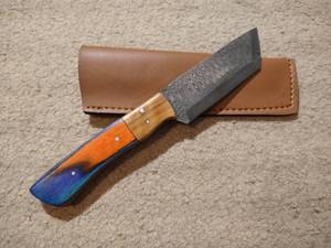lot 95 image: Damascus Steel Full Tang Tanto Blade Knife
