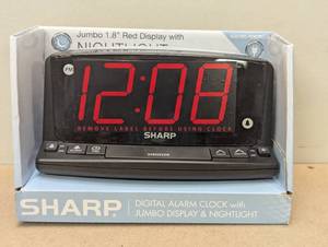 lot 14 image: Sharp LED Night Light Alarm Clock Jumbo Display, Bedroom Bedside, Snooze Function, Modern Style