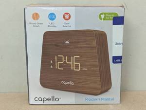 lot 23 image: Digital Mantle Alarm Clock Lark Finish - Capello Contemporary LED Table Clock with Dual Alarms & Adjustable Dimmer