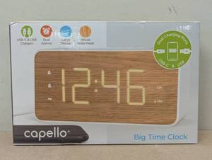 lot 26 image: Capello Extra Large Display Digital Alarm Clock with USB AC WhitePine