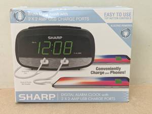 lot 28 image: 22 Amp USB Charge LED Alarm Clock Black - Sharp Modern Bedroom Clock with Loud Alarm & Digital Display