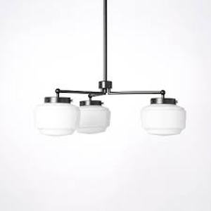 lot 65 image: 3-Arm Milk Glass Chandelier Ceiling Light - Hearth & Hand with Magnolia - Black