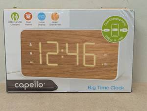 lot 104 image: Capello Extra Large Display Digital Alarm Clock with USB AC WhitePine