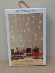 lot 117 image: 4.5 Butterfly Curtain String Lights Warm White - West & Arrow USBBattery, Indoor Novelty Decor, 81 LEDs