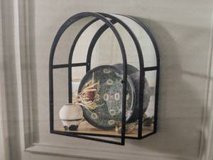 lot 121 image: 12x14 Arched Mirrored Display Box Black - Threshold Modern Vertical Decor with Shelf