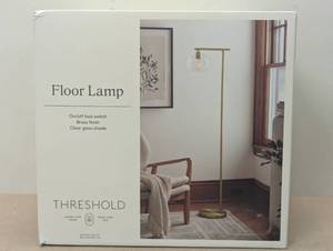 lot 120 image: Brass Floor Lamp with Glass Shade - Threshold Modern Standing Light, ETL Listed, Metal Body