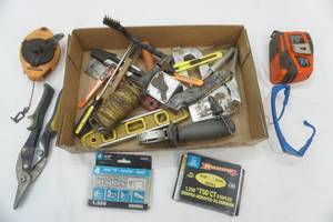lot 247 image: Staples, Laser Level, Stapler, Level, metal cutters and more