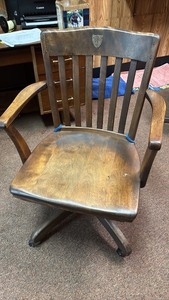 lot 175 image: Vintage Wooden Swivel Office Chair with Armrests