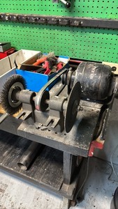 lot 210 image: Used General Electric Bench Grinder with Wire Wheel and Disc