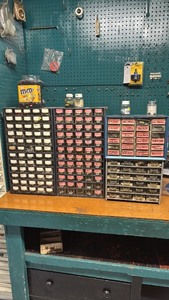 lot 215 image: Assorted Small Parts in Organizer Bins with Small Bicycle Parts