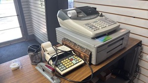 lot 356 image: Sharp PCR-T2000 Cash Register with Stapler and Calculator