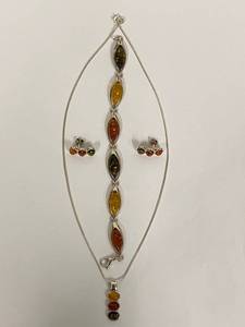 lot 2S image: Sterling Silver Polish Colors of Amber Necklace, Bracelet and Earring Set