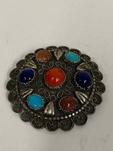 lot 4S image: Sterling Silver Brooch with Turquoise, Jasper, Goldstone