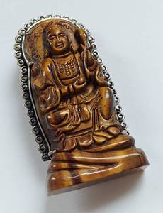 lot 5 image: Sterling Silver Tigers Eye Buddha Brooch Combo Pendant