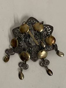 lot 7S image: Vintage Sterling Silver Solje Filigree Dangle Brooch Ornament