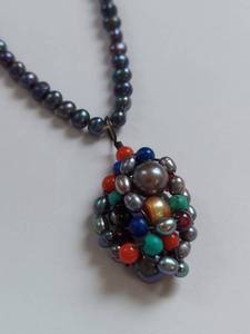 lot 8 image: Yvonne Christa Sterling Silver Tahitian Pearl & Gemstone Necklace