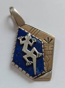 Sterling Silver & 14K Gold Lapis Lazuli Lizard Pendant