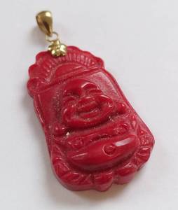 lot 24 image: Red Coral Buddha Pendant with 14K Gold Bail