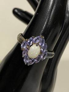 lot 25S image: Sterling Silver Ring with Opal & Gems