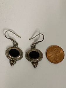 lot 26S image: Sterling Silver Onyx Dangle Earrings - Mexico