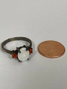 lot 29S image: Sterling Silver Opal Ring with Orange Accents