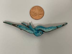 lot 31S image: Antique Sterling Silver Enamel Blue Bird Brooch Pin