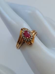 lot 31 image: 10K Gold Ruby & Diamond Ring with Elegant Design - Size 8