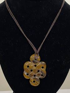 lot 46S image: Artisan Necklace with Carved Tigers Eye Pendant and Sterling Silver Clasp