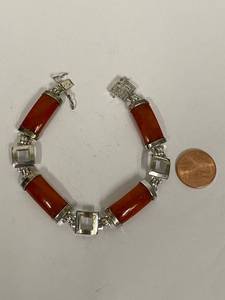 lot 48S image: Elegant Sterling Silver Bracelet with Red Nephrite Jade
