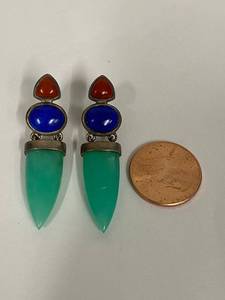 lot 49S image: Sterling Silver Earrings with Lapis, Jasper, Green Quartz