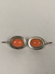 lot 50S image: Sterling Silver Earrings with Coral  Spiny Oyster Stones
