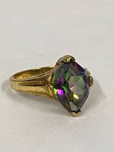 lot 51S image: Vintage Gold Tone Ring with Multi-Colored Faceted Mystic Topaz Stone