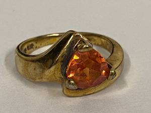 lot 55S image: Gold-Toned Sterling Silver Ring with Bold Orange Gemstone