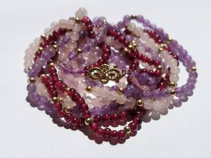 lot 131 image: 14k Gold Clasp, Bead and Multi Color Gemstone Beaded Necklace