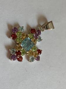 lot 159 image: Maltese Cross Sterling Silver Multi-Color Gemstone Pendant