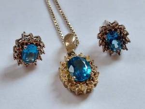 lot 183 image: Sterling Silver Blue Stone Pendant and Earrings Set