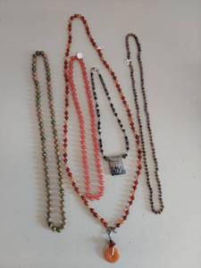 lot 208 image: Collection of Five Unique Beaded Stone Necklaces